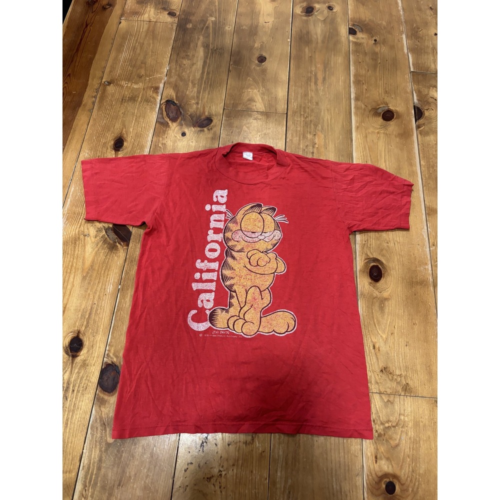 Vintage 1978 Garfield California T-Shirt Men's Small Red Cartoon Graphic Tee